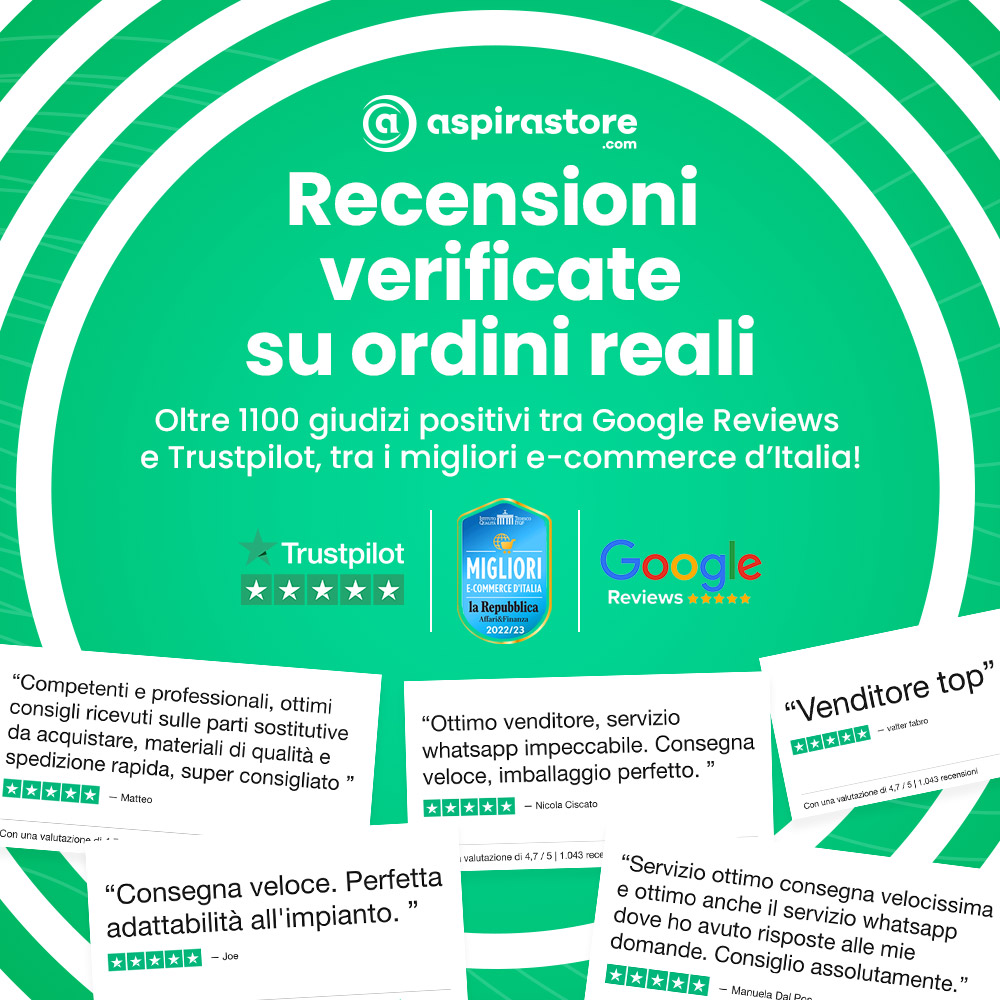 Più di mille recensioni verificate Trustpilot per ordini reali eseguiti su Aspirastore.com