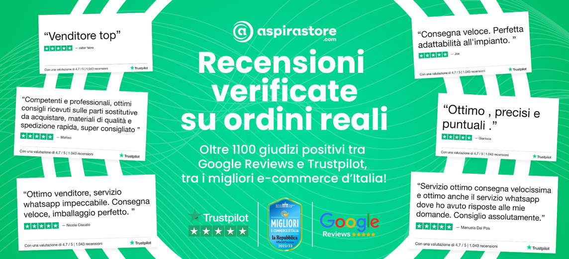 Più di mille recensioni verificate Trustpilot per ordini reali su Aspirastore.com